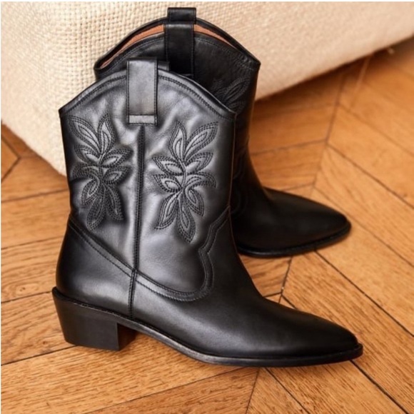 Sezane Shoes - SEZANE Penelope floral embroidered Cowboy boots size 38 FR 7 US